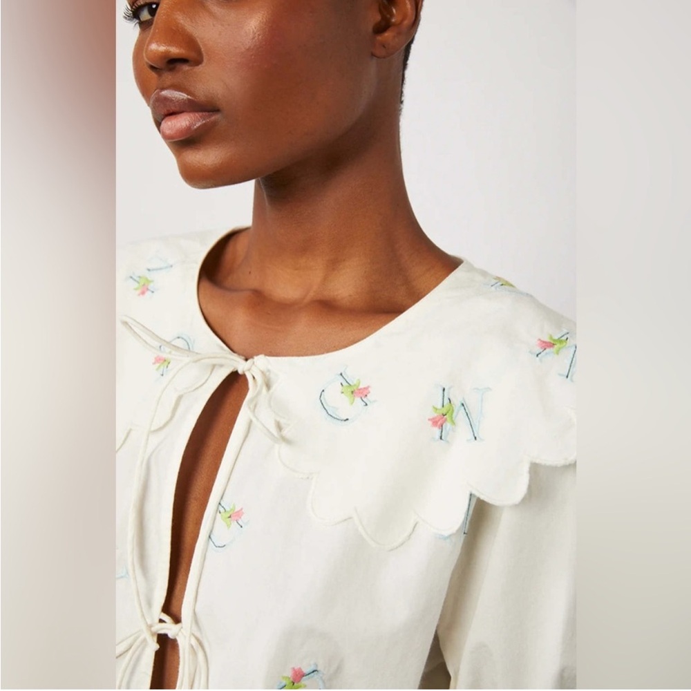 Damson Madder Maggie embroidered tie front scallop blouse - Picture 3 of 11